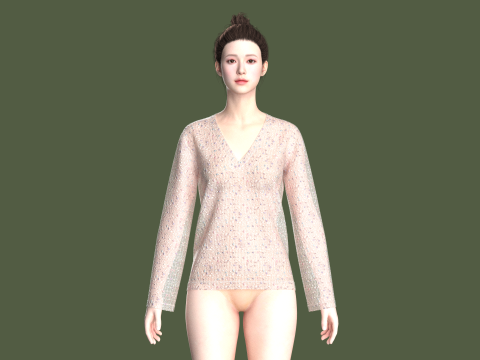 Girls V-Neck Tops 3D 模型