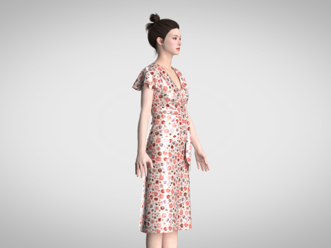 Ladies Wrap Dress 3D Model