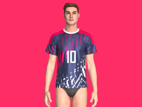 Soccer Dark blue with multi color Jersey Player-10 3D 模型