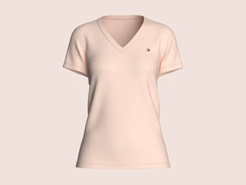 Tommy Hilfiger - Camiseta de menina com decote em V Modelo 3D