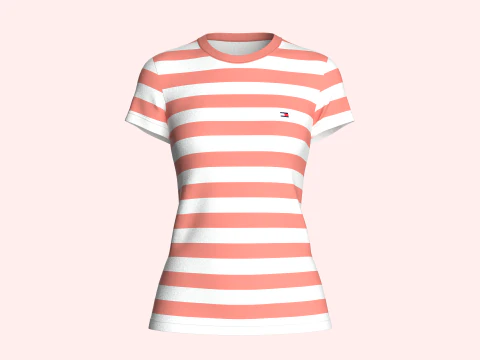 Tommy Hilfiger - Kaos Garis Crewneck Anak Perempuan Model 3D
