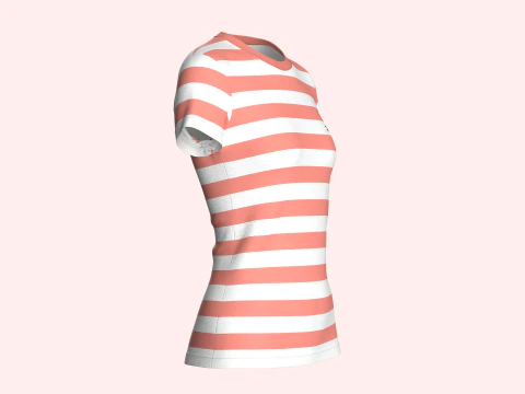 Tommy Hilfiger - Gestreept T-shirt met ronde hals voor meisjes 3D Model