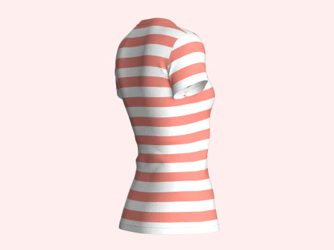 Tommy Hilfiger - Gestreept T-shirt met ronde hals voor meisjes 3D Model