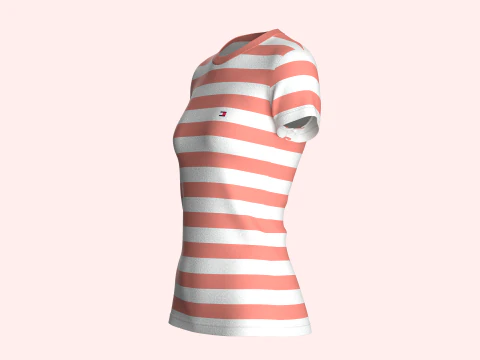 Tommy Hilfiger - Gestreept T-shirt met ronde hals voor meisjes 3D Model