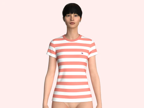 Tommy Hilfiger - Gestreept T-shirt met ronde hals voor meisjes 3D Model