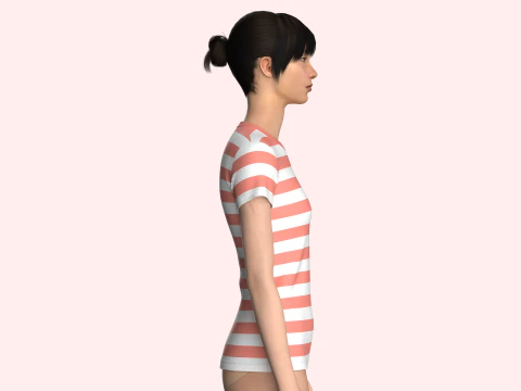 Tommy Hilfiger - Gestreept T-shirt met ronde hals voor meisjes 3D Model