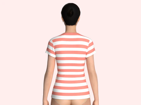 Tommy Hilfiger - Gestreept T-shirt met ronde hals voor meisjes 3D Model