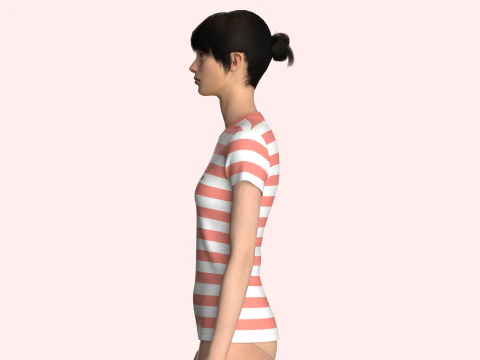 Tommy Hilfiger - Gestreept T-shirt met ronde hals voor meisjes 3D Model