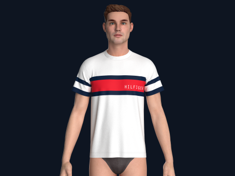Tommy Hilfiger - Color Block Stripe T-Shirt Modello 3D
