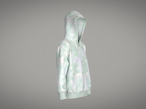Men Zip Hoodie - Wash 3D-Modell