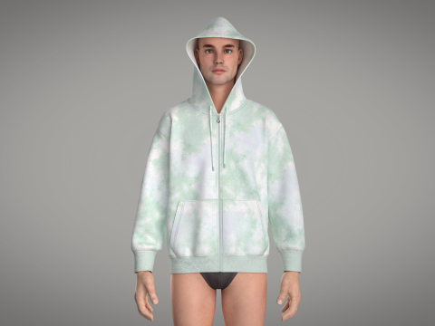 Men Zip Hoodie - Wash 3D-Modell