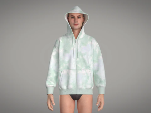 Men Zip Hoodie - Wash 3D Model
