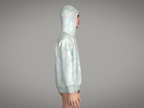 Men Zip Hoodie - Wash 3D-Modell