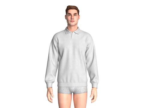 Men Long Sleeve Polo Without Button 3D Model