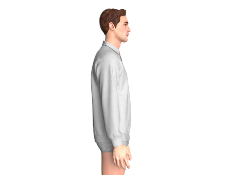 Men Long Sleeve Polo Without Button 3D Model