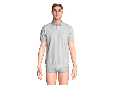 Men Short Sleeve Polo Without Button 3D Model