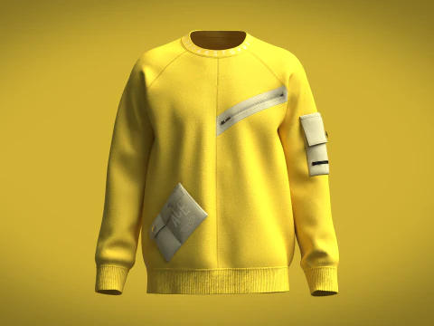 メンズ ラグラン スウェットシャツ - ポケット付きジップ 3Dモデル