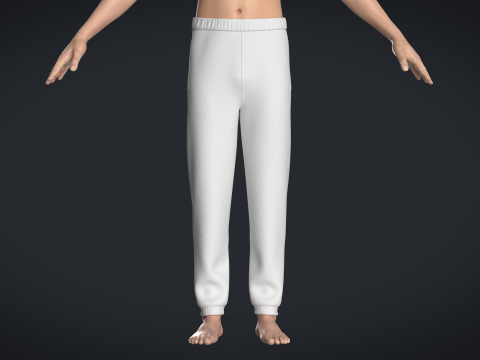 Men Sweatpant - White 3D 模型