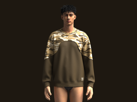 Men Sweatshirt With Camo 3D Model