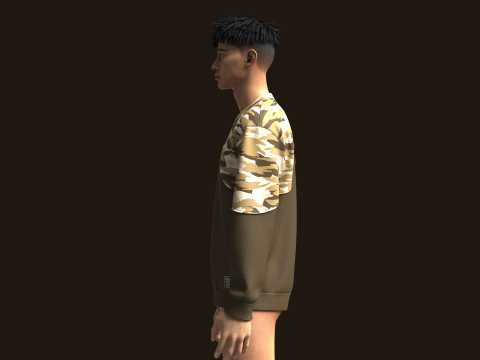 Men Sweatshirt With Camo 3D Model