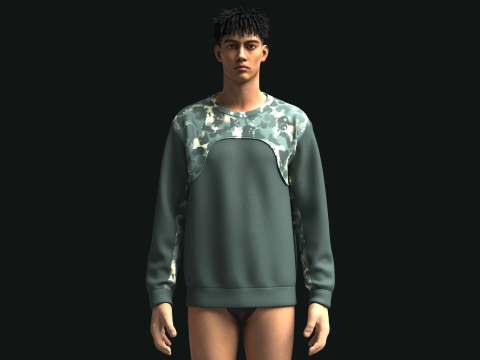 Men Sweatshirt With Camo Print Model 3D