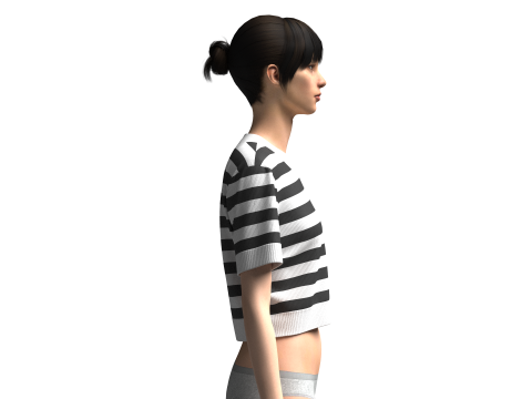 Girls Cropped Striped Sweater Modèle 3D