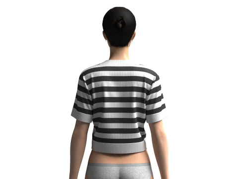 Girls Cropped Striped Sweater 3D Model