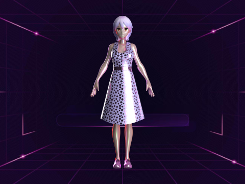 Girls Long Fashion Dress 3D Model