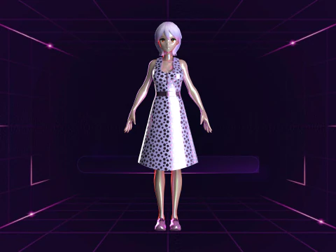 Длинное модное платье для девочек 3D Модель