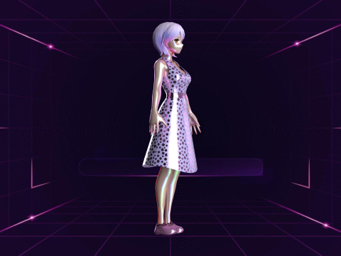 Girls Long Fashion Dress Modello 3D