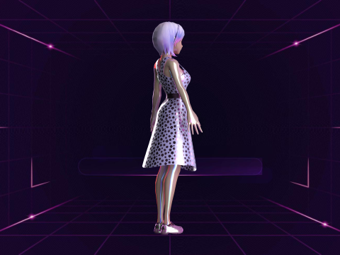 Girls Long Fashion Dress Modello 3D