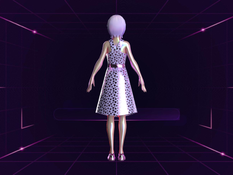 Girls Long Fashion Dress Modello 3D