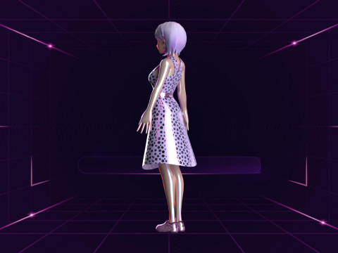 Girls Long Fashion Dress Modello 3D