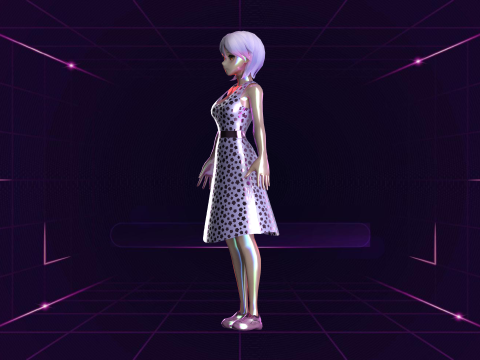 Girls Long Fashion Dress Modello 3D