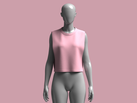 Girls-Sleeveless Crop Tops 3D 模型