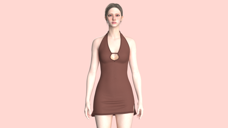 Girls Midi Dress V2 3D Model .c4d .max .obj .3ds .fbx .stl .blend