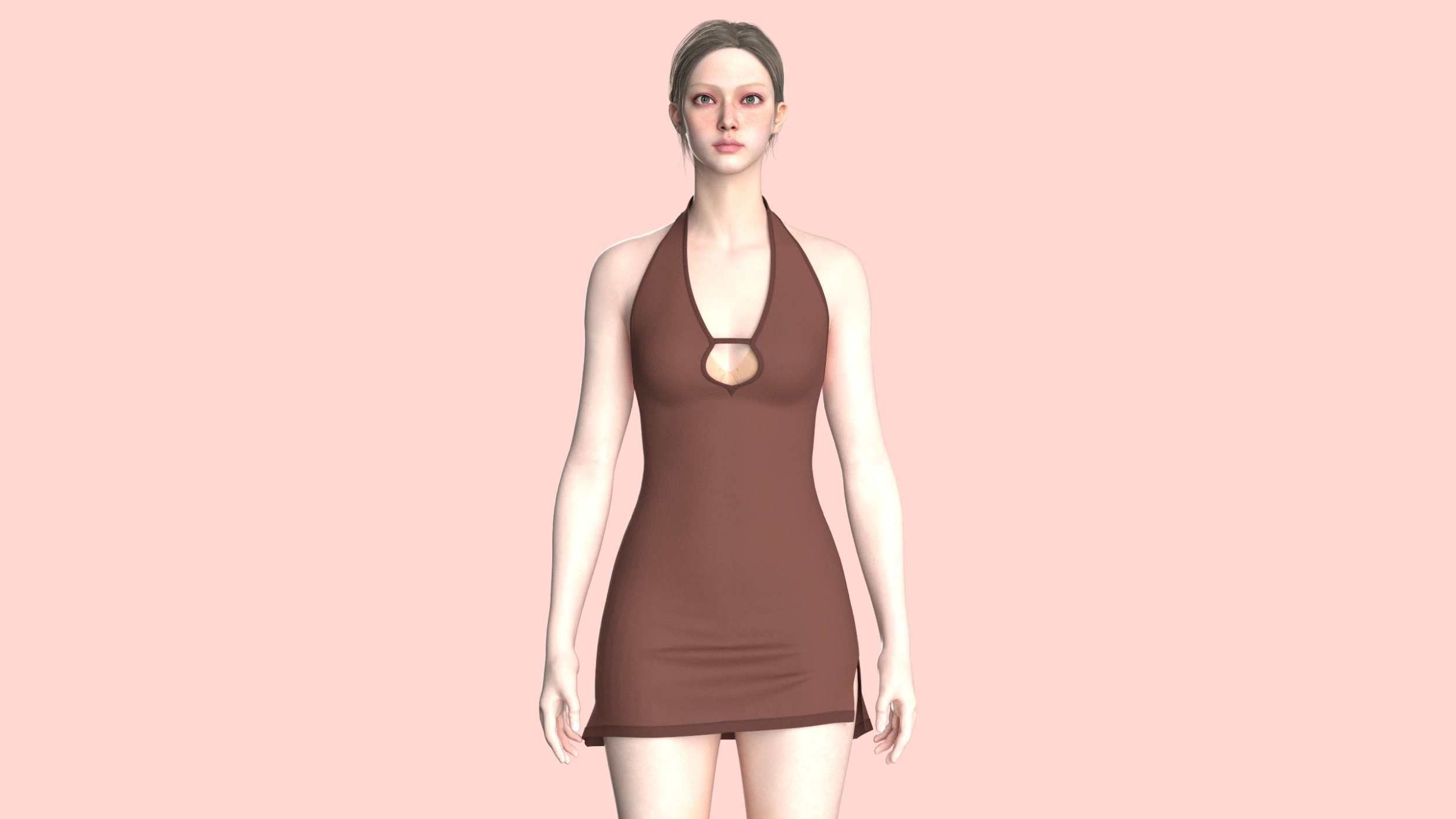 Girls Midi Dress V2 3D Model .c4d .max .obj .3ds .fbx .stl .blend