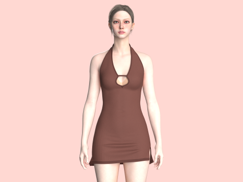 Girls Midi Dress V2 3D Модель