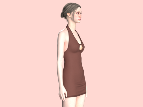 Girls Midi Dress V2 3D Model