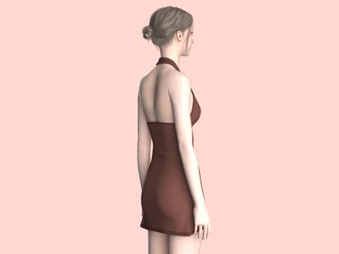 Girls Midi Dress V2 3D Model