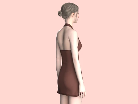 Girls Midi Dress V2 3D Model