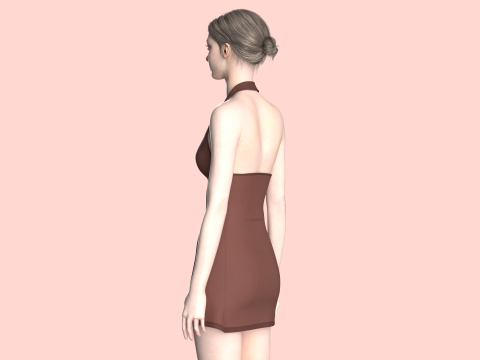 Girls Midi Dress V2 3D Model