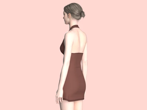 Girls Midi Dress V2 3D Model