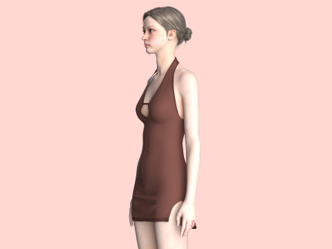 Girls Midi Dress V2 3D Model
