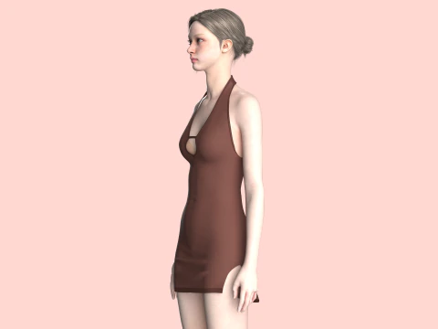 Girls Midi Dress V2 3D Model