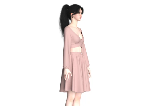 Girls Crop Top With Skirt 3D Model