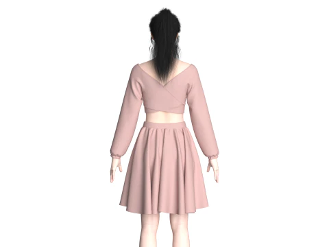 Girls Crop Top With Skirt 3D Model
