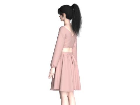 Girls Crop Top With Skirt 3D Model