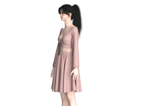 Girls Crop Top With Skirt 3D Model