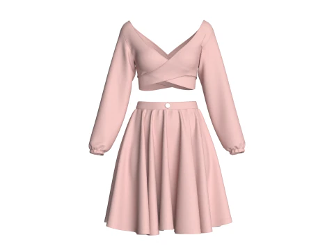 Girls Crop Top With Skirt 3D Model